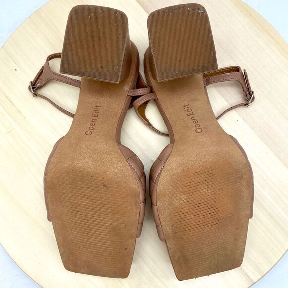 Open Edit by Nordstrom Austyn Quilted Block Heeled Sandals Tan Mocha Size 9M NEW - Picture 7 of 12